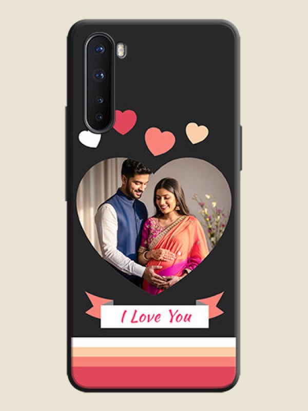 Custom Love Shaped Photo with Colorful Stripes on Personalised Space Black Soft Matte Cases - OnePlus Nord 5G