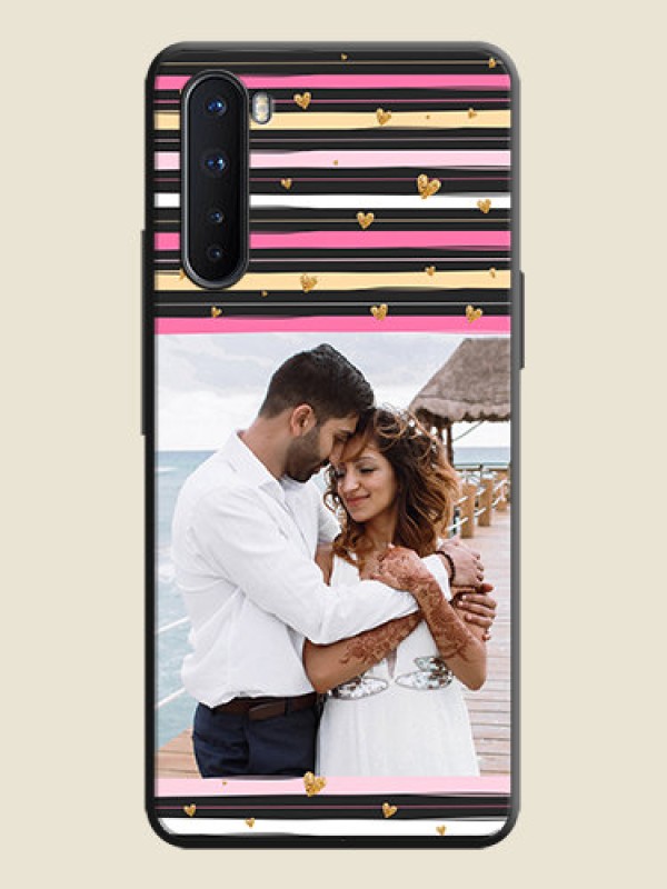 Custom Multicolor Lines and Golden Love Symbols Design - Photo on Space Black Soft Matte Mobile Cover - OnePlus Nord 5G