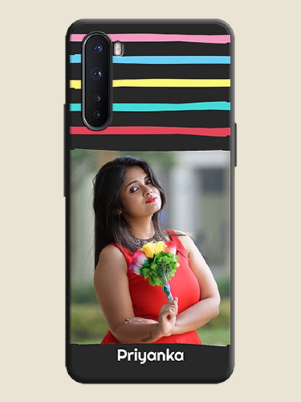 Custom Multicolor Lines with Image on Space Black Personalized Soft Matte Phone Covers - OnePlus Nord 5G