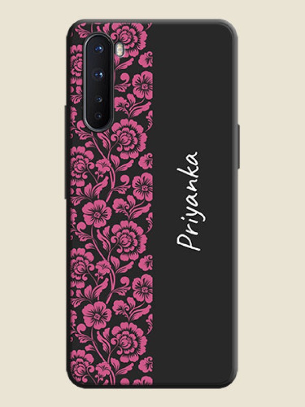 Custom Pink Floral Pattern Design With Custom Text On Space Black Personalized Soft Matte Phone Covers -Oneplus Nord 5G