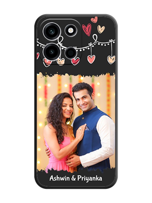 Custom Pink Love Hangings with Name On Space Black Custom Soft Matte Mobile Back Cover - OnePlus Nord 6 5G