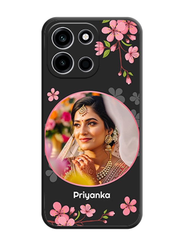 Custom Round Image with Pink Color Floral Design on Photo On Space Black Custom Soft Matte Mobile Back Cover - OnePlus Nord 6 5G