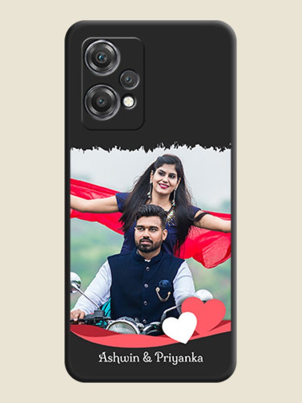 Custom Pin Color Love Shaped Ribbon Design with Text on Space Black Custom Soft Matte Phone Back Cover - OnePlus Nord CE 2 Lite 5G