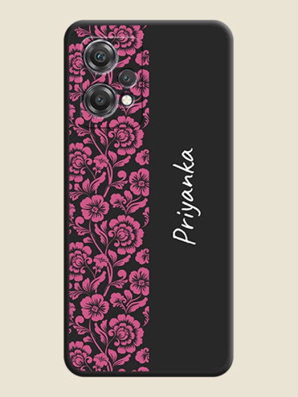 Custom Pink Floral Pattern Design With Custom Text On Space Black Personalized Soft Matte Phone Covers -Oneplus Nord Ce 2 Lite 5G