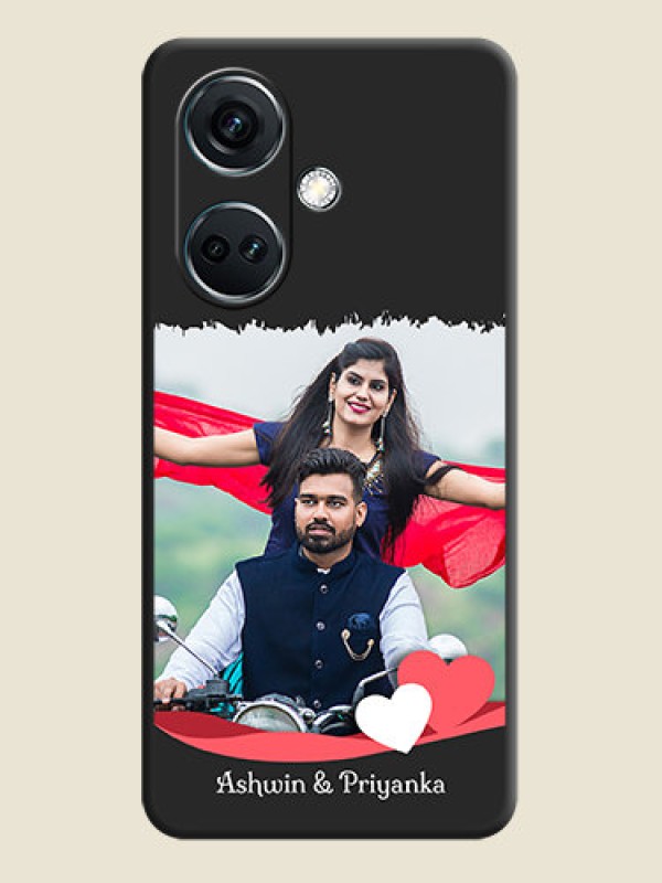 Custom Pink Color Love Shaped Ribbon Design with Text on Space Black Custom Soft Matte Phone Back Cover - OnePlus Nord CE 3 5G