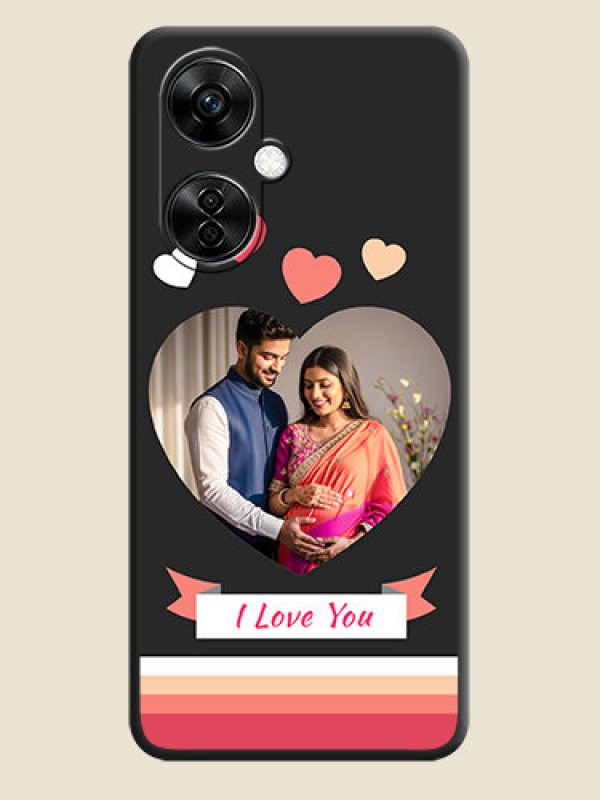 Custom Love Shaped Photo with Colorful Stripes on Personalised Space Black Soft Matte Cases - Nord CE 3 Lite 5G