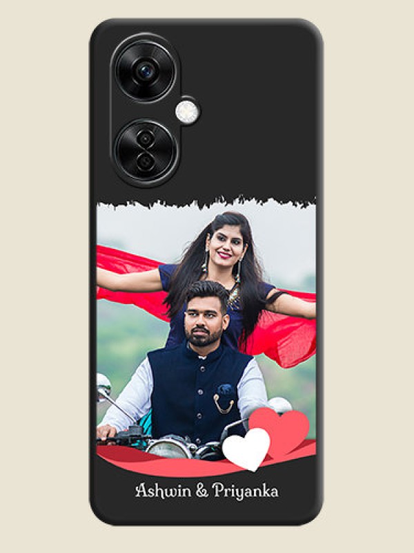 Custom Pin Color Love Shaped Ribbon Design with Text on Space Black Custom Soft Matte Phone Back Cover - Nord CE 3 Lite 5G