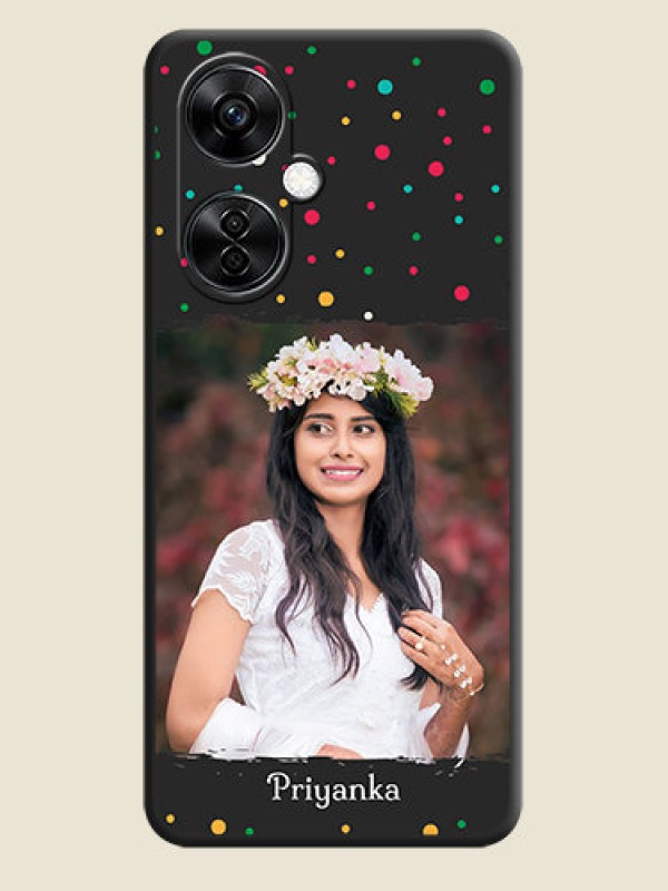 Custom Multicolor Dotted Pattern with Text on Space Black Custom Soft Matte Phone Back Cover - Nord CE 3 Lite 5G