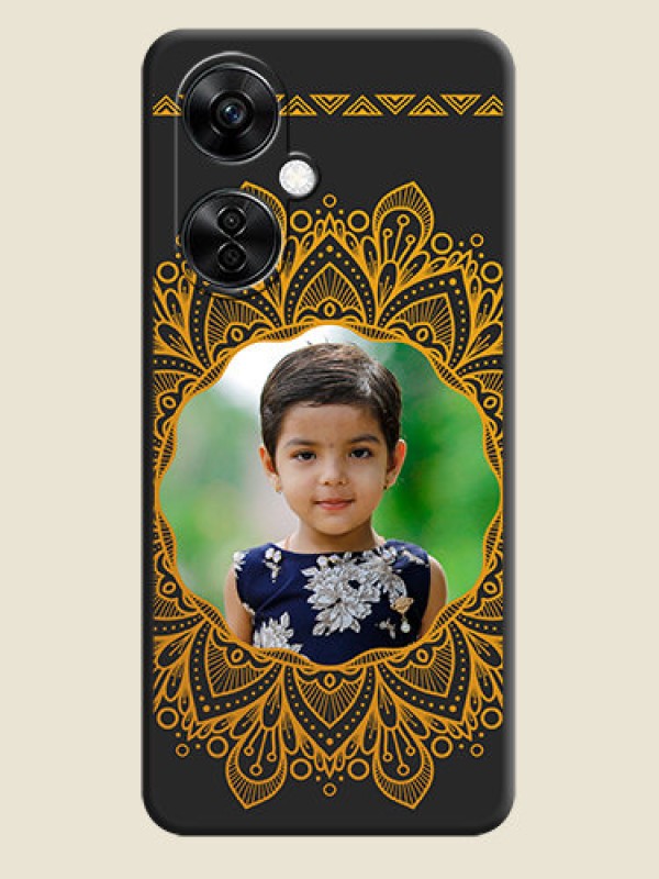Custom Round Image with Floral Design on Photo on Space Black Soft Matte Mobile Cover - Nord CE 3 Lite 5G