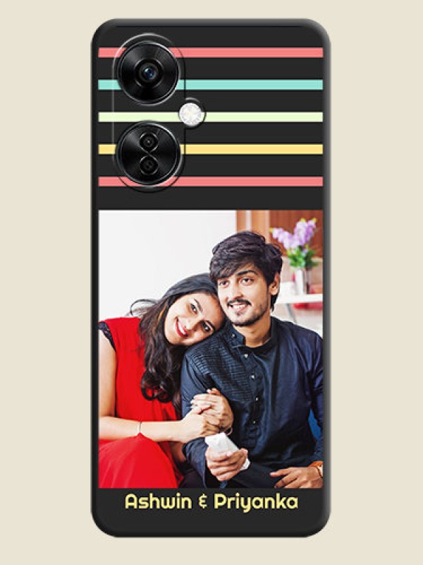Custom Color Stripes with Photo and Text on Photo on Space Black Soft Matte Mobile Case - Nord CE 3 Lite 5G