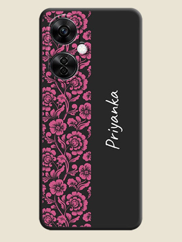 Custom Pink Floral Pattern Design With Custom Text On Space Black Personalized Soft Matte Phone Covers -Oneplus Nord Ce 3 Lite 5G