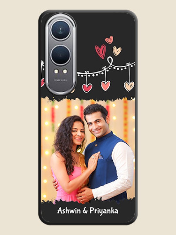 Custom Pink Love Hangings with Name On Space Black Custom Soft Matte Mobile Back Cover - OnePlus Nord CE 4 Lite 5G