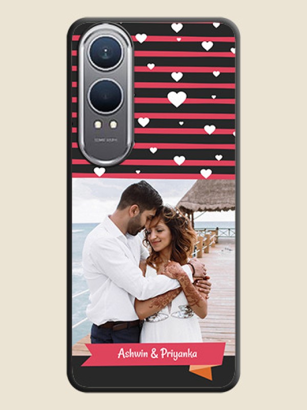 Custom White Color Love Symbols with Pink Lines Pattern On Space Black Custom Soft Matte Mobile Back Cover - OnePlus Nord CE 4 Lite 5G