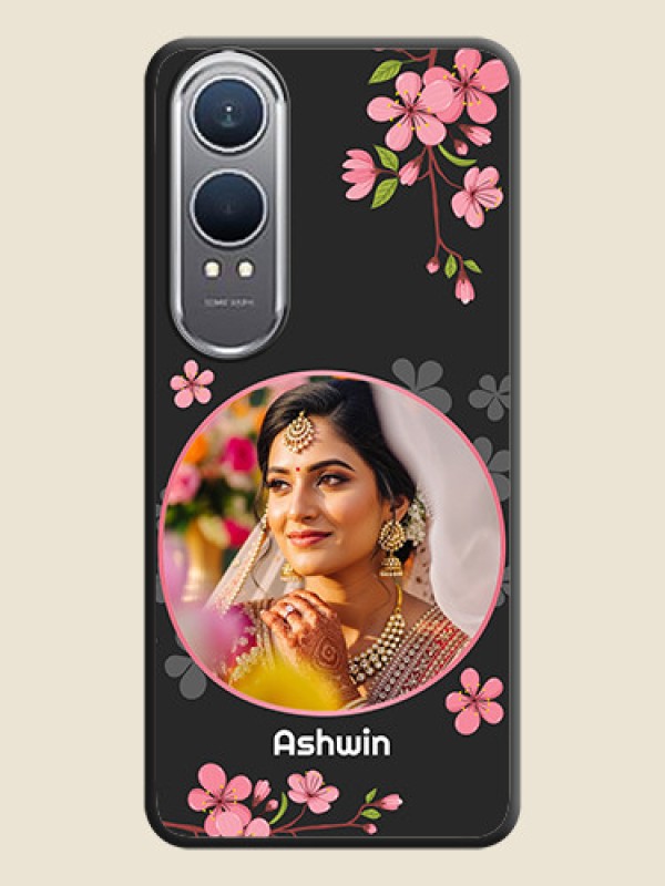 Custom Round Image with Pink Color Floral Design on Photo On Space Black Custom Soft Matte Mobile Back Cover - OnePlus Nord CE 4 Lite 5G