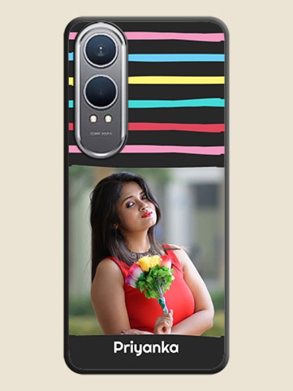 Custom Multicolor Lines with Image On Space Black Custom Soft Matte Mobile Back Cover - OnePlus Nord CE 4 Lite 5G