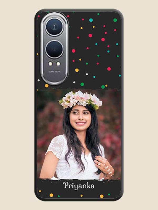 Custom Multicolor Dotted Pattern with Text On Space Black Custom Soft Matte Mobile Back Cover - OnePlus Nord CE 4 Lite 5G