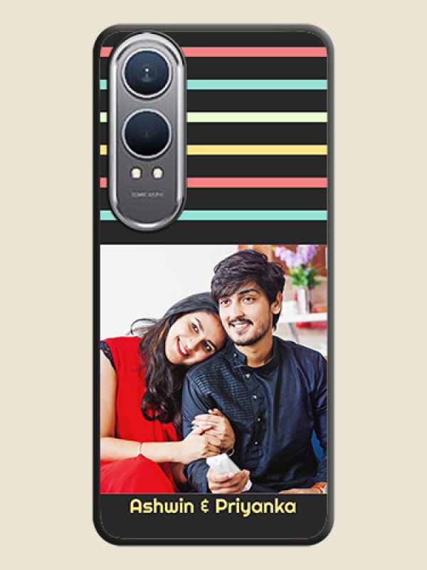 Custom Color Stripes with Photo and Text on Photo On Space Black Custom Soft Matte Mobile Back Cover - OnePlus Nord CE 4 Lite 5G