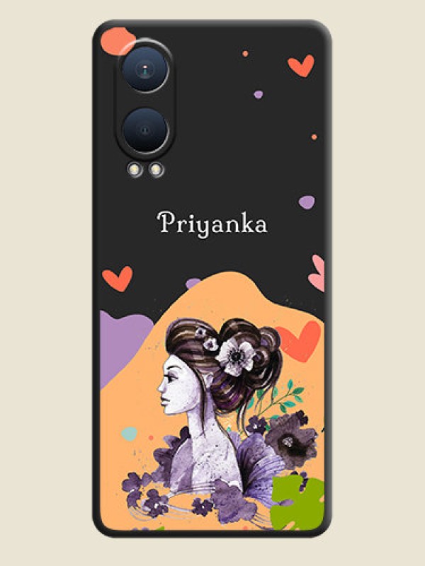 Custom Namecase For Her With Fancy Lady Image On Space Black Custom Soft Matte Mobile Back Cover - OnePlus Nord CE 4 Lite 5G
