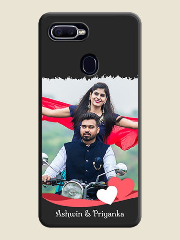 Custom Pin Color Love Shaped Ribbon Design with Text on Space Black Custom Soft Matte Phone Back Cover - Oppo A12