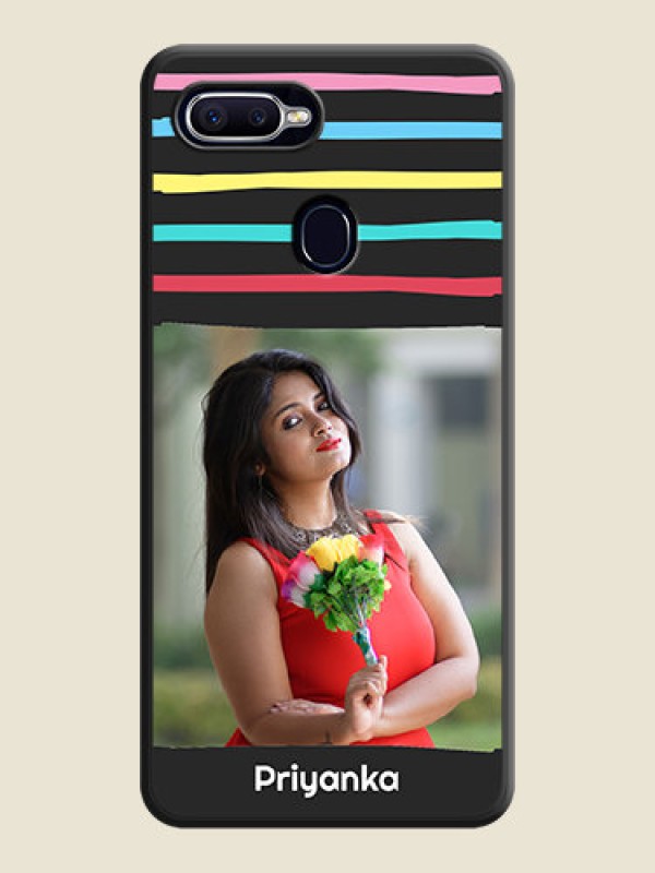 Custom Multicolor Lines with Image on Space Black Personalized Soft Matte Phone Covers - Oppo A12