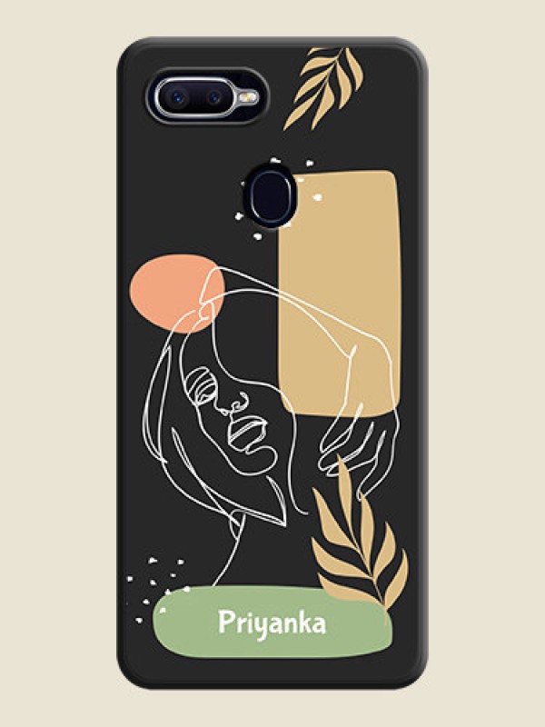 Custom Custom Text With Line Art Of Women & Leaves Design On Space Black Personalized Soft Matte Phone Covers -Oppo A12