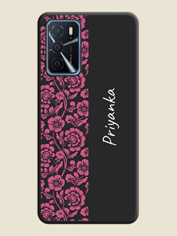 Custom Pink Floral Pattern Design With Custom Text On Space Black Personalized Soft Matte Phone Covers -Oppo A16