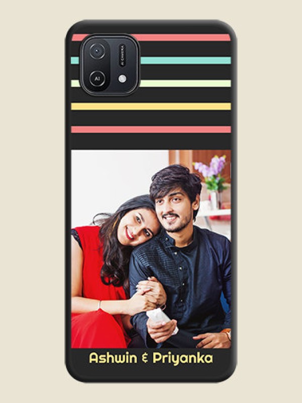 Custom Color Stripes with Photo and Text on Photo on Space Black Soft Matte Mobile Case - Oppo A16e