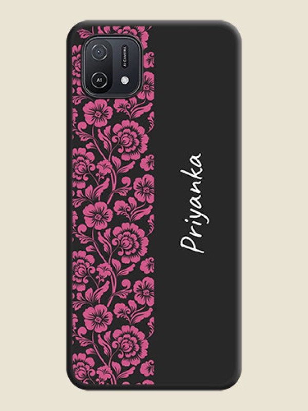 Custom Pink Floral Pattern Design With Custom Text On Space Black Personalized Soft Matte Phone Covers -Oppo A16E