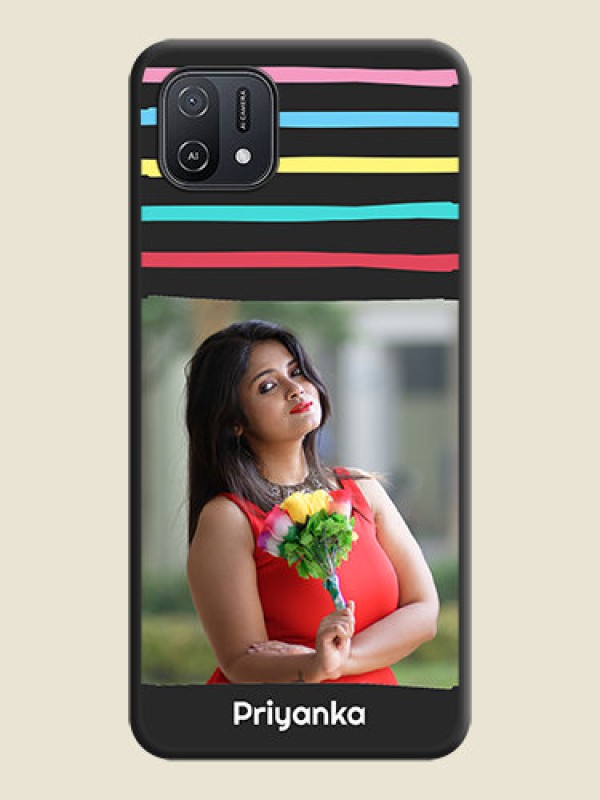 Custom Multicolor Lines with Image on Space Black Personalized Soft Matte Phone Covers - Oppo A16K