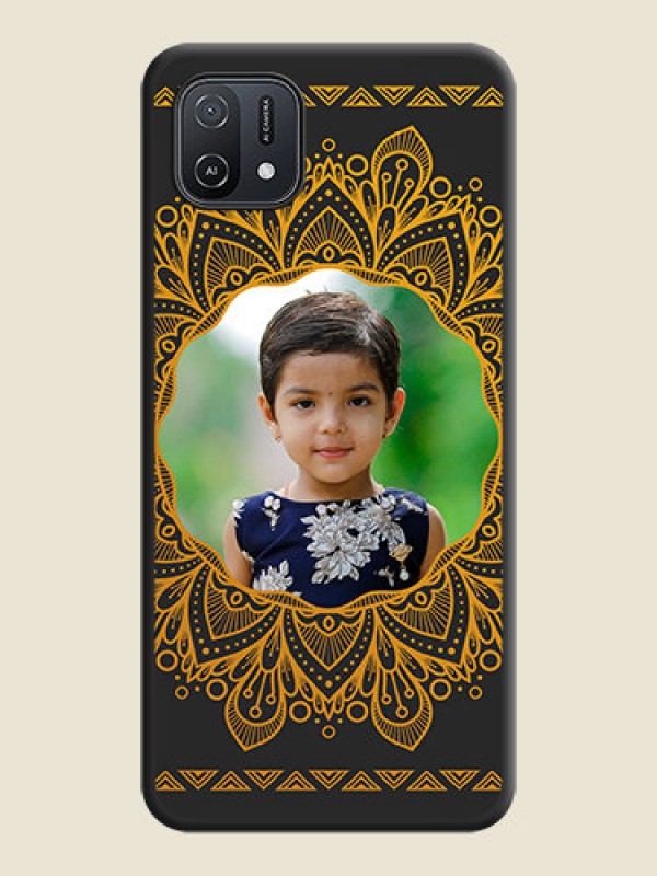 Custom Round Image with Floral Design on Photo on Space Black Soft Matte Mobile Cover - Oppo A16K