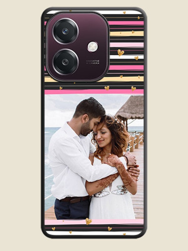 Custom Multicolor Lines and Golden Love Symbols Design on Photo On Space Black Custom Soft Matte Mobile Back Cover - Oppo A3 5G