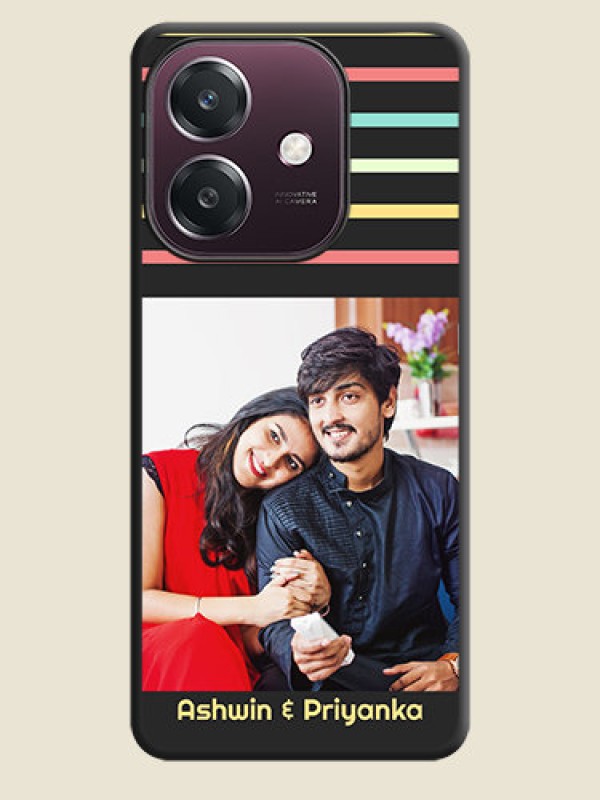 Custom Color Stripes with Photo and Text on Photo On Space Black Custom Soft Matte Mobile Back Cover - Oppo A3 5G