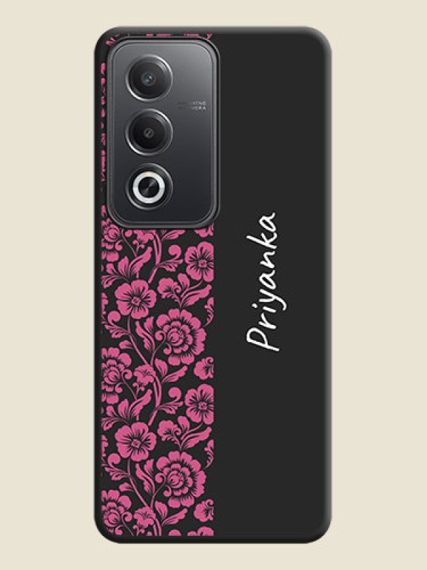 Custom Pink Floral Pattern Design With Custom Text On Space Black Custom Soft Matte Mobile Back Cover - Oppo A3 Pro 5G