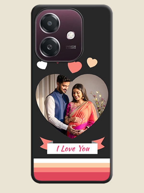 Custom Love Shaped Photo with Colorful Stripes On Space Black Custom Soft Matte Mobile Back Cover - Oppo A3X 4G