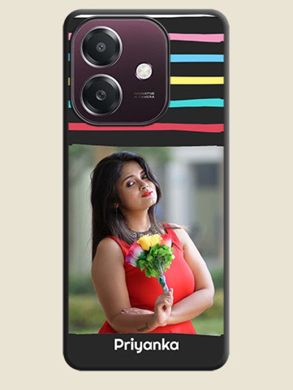 Custom Multicolor Lines with Image On Space Black Custom Soft Matte Mobile Back Cover - Oppo A3X 4G