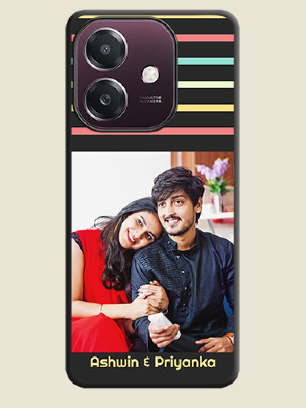 Custom Color Stripes with Photo and Text on Photo On Space Black Custom Soft Matte Mobile Back Cover - Oppo A3X 4G