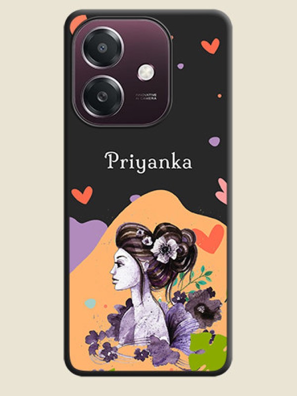 Custom Namecase For Her With Fancy Lady Image On Space Black Custom Soft Matte Mobile Back Cover - Oppo A3X 4G