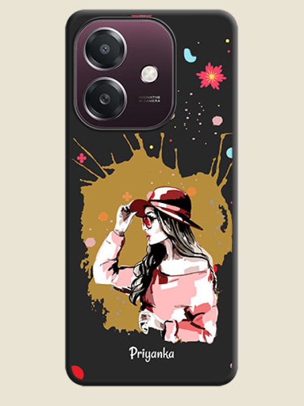Custom Mordern Lady With Color Splash Background With Custom Text On Space Black Custom Soft Matte Mobile Back Cover - Oppo A3X 4G