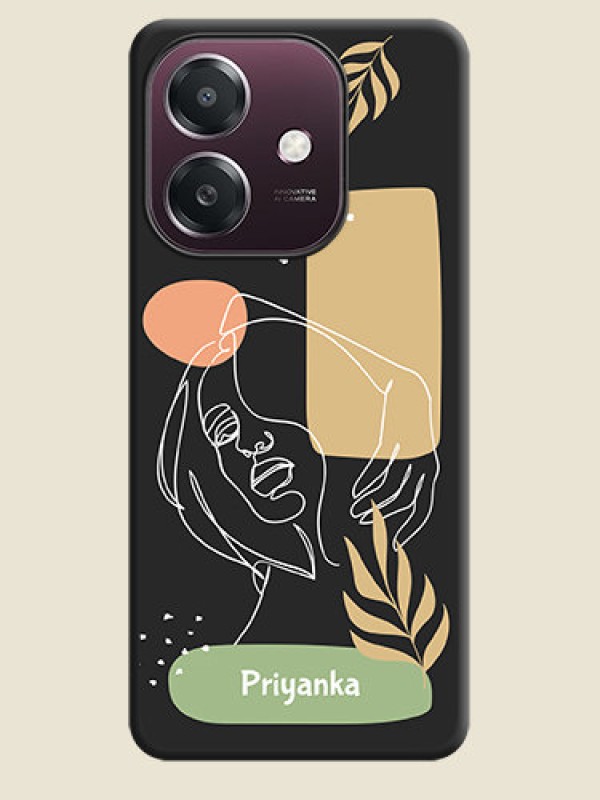 Custom Custom Text With Line Art Of Women & Leaves Design On Space Black Custom Soft Matte Mobile Back Cover - Oppo A3X 4G