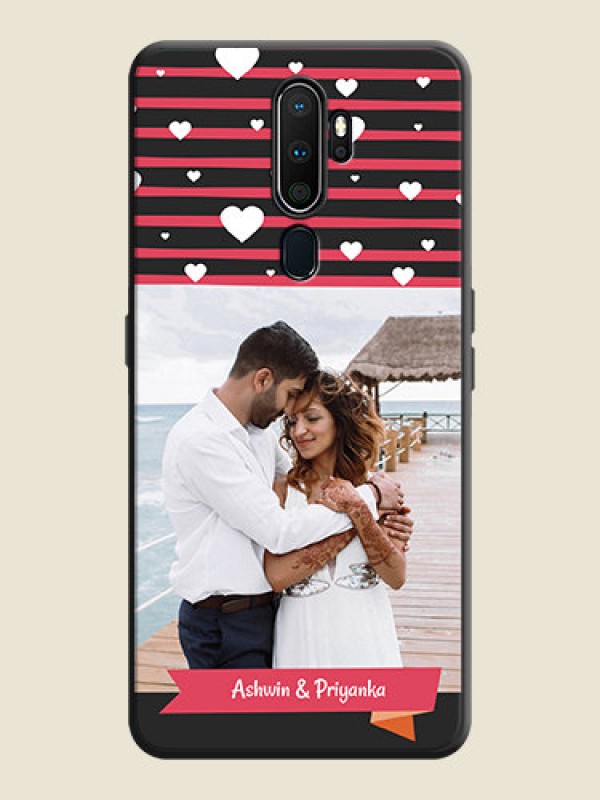 Custom White Color Love Symbols with Pink Lines Pattern on Space Black Custom Soft Matte Phone Cases - Oppo A5 2020