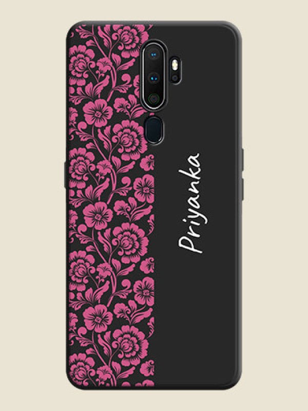 Custom Pink Floral Pattern Design With Custom Text On Space Black Personalized Soft Matte Phone Covers -Oppo A5 2020