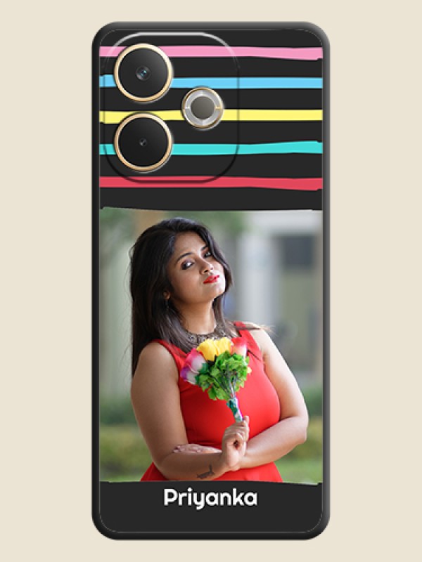 Custom Multicolor Lines with Image On Space Black Custom Soft Matte Mobile Back Cover - Oppo A5 Pro 5G