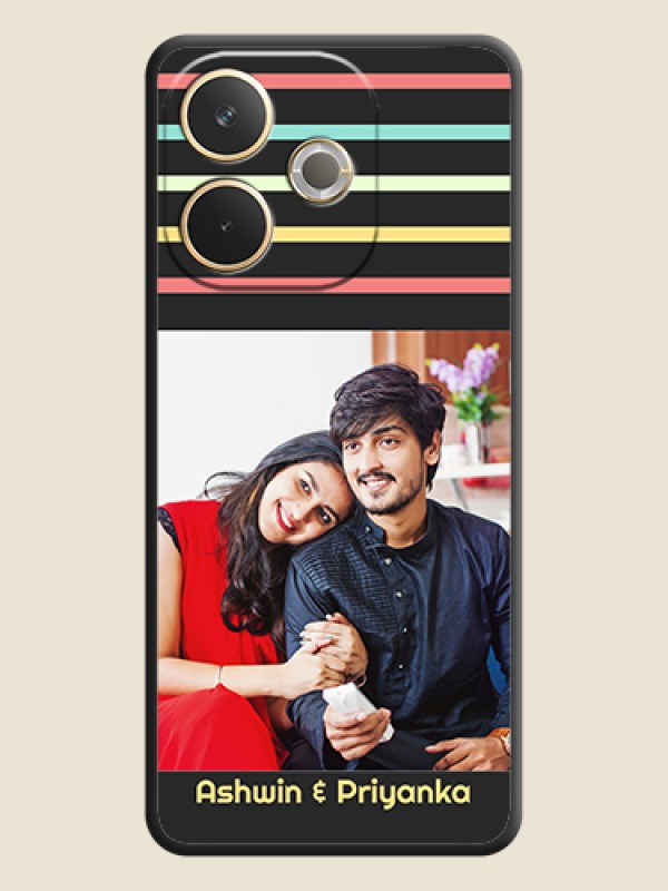 Custom Color Stripes with Photo and Text on Photo On Space Black Custom Soft Matte Mobile Back Cover - Oppo A5 Pro 5G