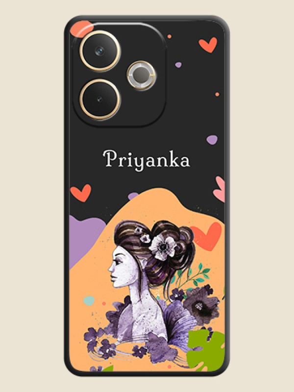 Custom Namecase For Her With Fancy Lady Image On Space Black Custom Soft Matte Mobile Back Cover - Oppo A5 Pro 5G