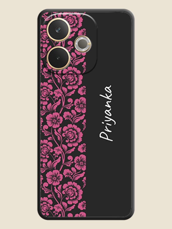 Custom Pink Floral Pattern Design With Custom Text On Space Black Custom Soft Matte Mobile Back Cover - Oppo A5 Pro 5G