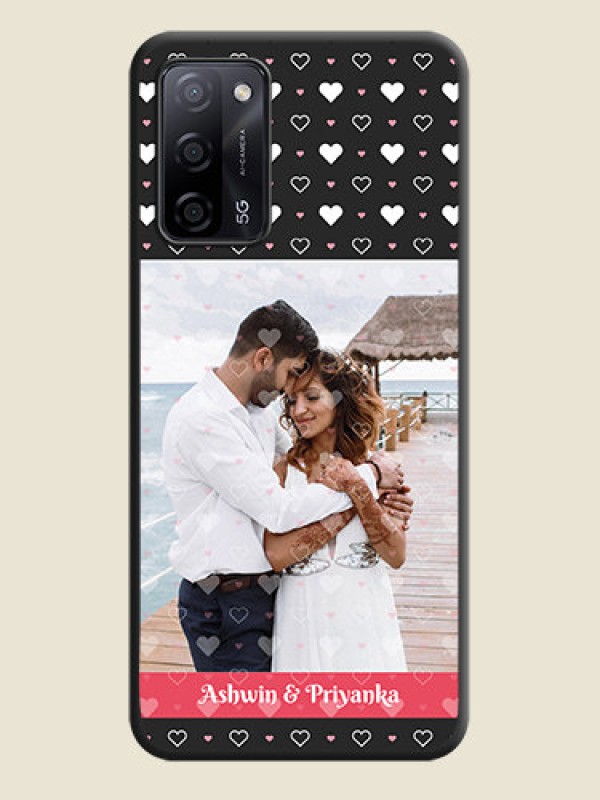 Custom White Color Love Symbols with Text Design on Photo on Space Black Soft Matte Phone Cover - Oppo A53s 5G