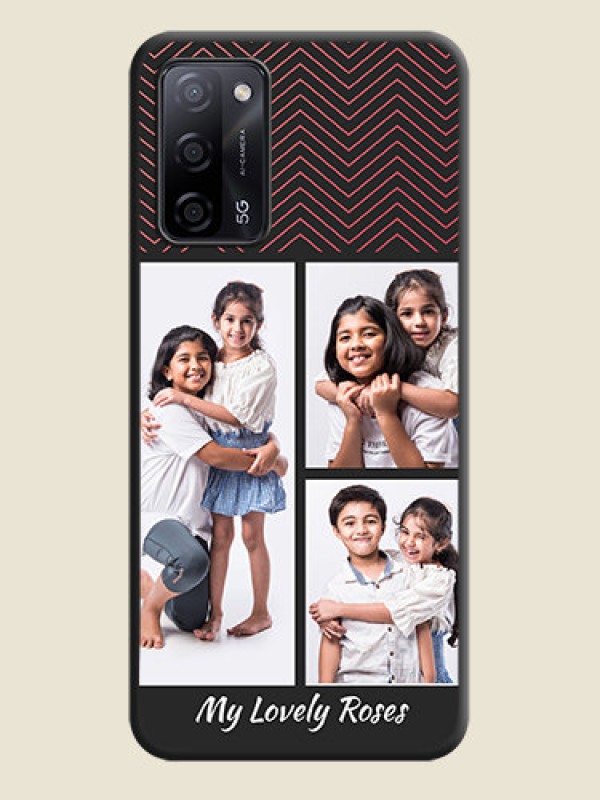 Custom Wave Pattern with 3 Image Holder on Space Black Custom Soft Matte Back Cover - Oppo A53s 5G