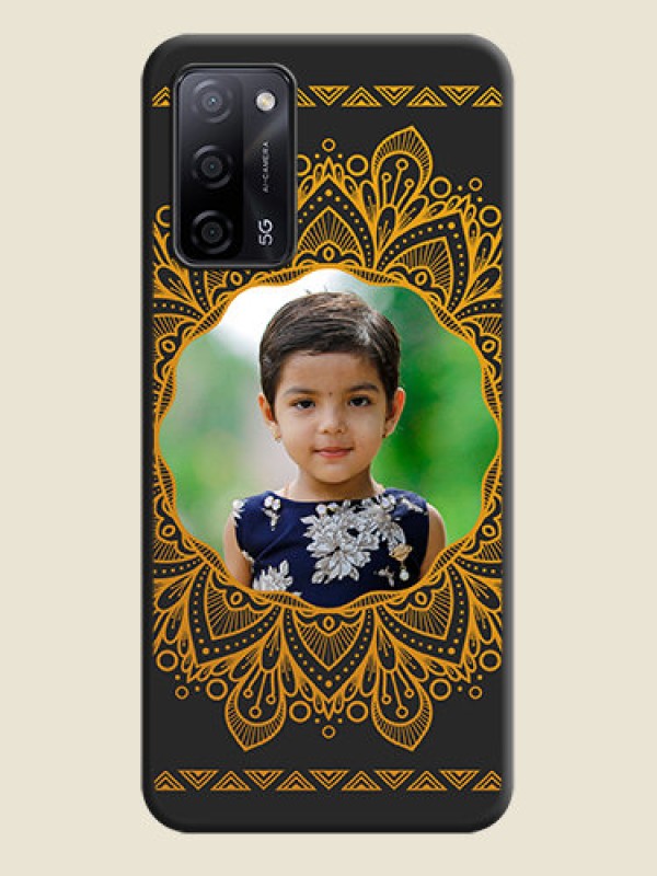 Custom Round Image with Floral Design on Photo on Space Black Soft Matte Mobile Cover - Oppo A53s 5G