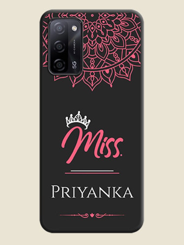 Custom Mrs Name with Floral Design on Space Black Personalized Soft Matte Phone Covers - Oppo A53s 5G