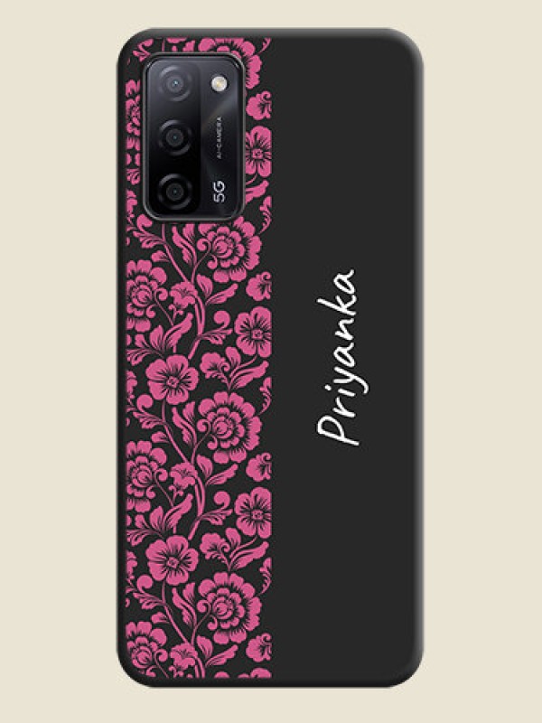Custom Pink Floral Pattern Design With Custom Text On Space Black Personalized Soft Matte Phone Covers -Oppo A53S 5G